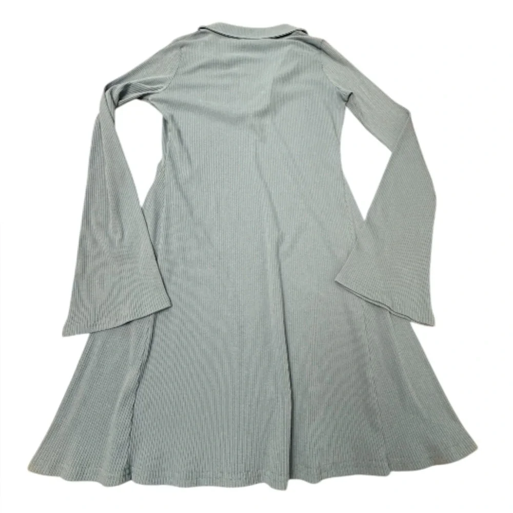 NWT AE Collared Rib Knit Mini Bell Sleeve Slater V Neck Dress - Picture 3 of 9